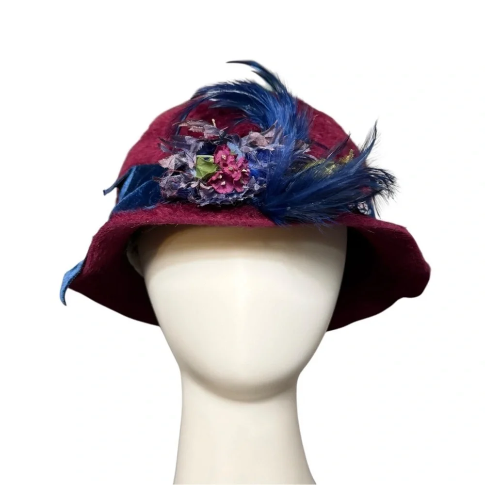 Handcrafted Felted Hat by Lydia Ginaldo with Floral Accent